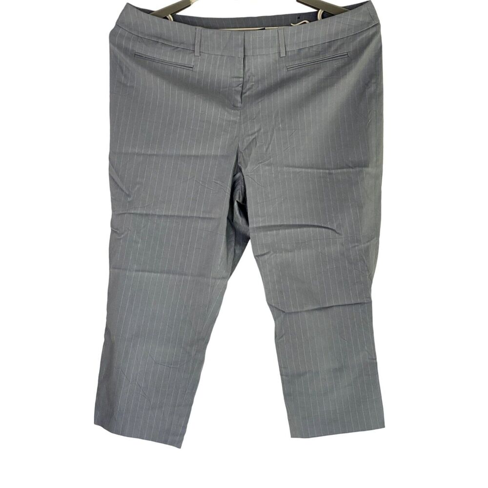 Lane Bryant Slim Straight Leg Cropped Pin Stripe Stretch Trouser Pants 18 Grey
